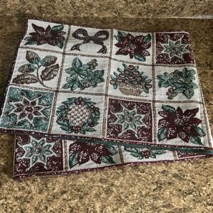 Poinsettias Plaid Holidays Christmas Xmas Red Tapestry Accent Runner 12,5"x70,5"